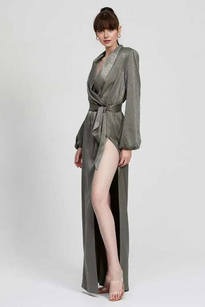 Fitted V Neck Long Sleeve Floor-Length Prom Dress