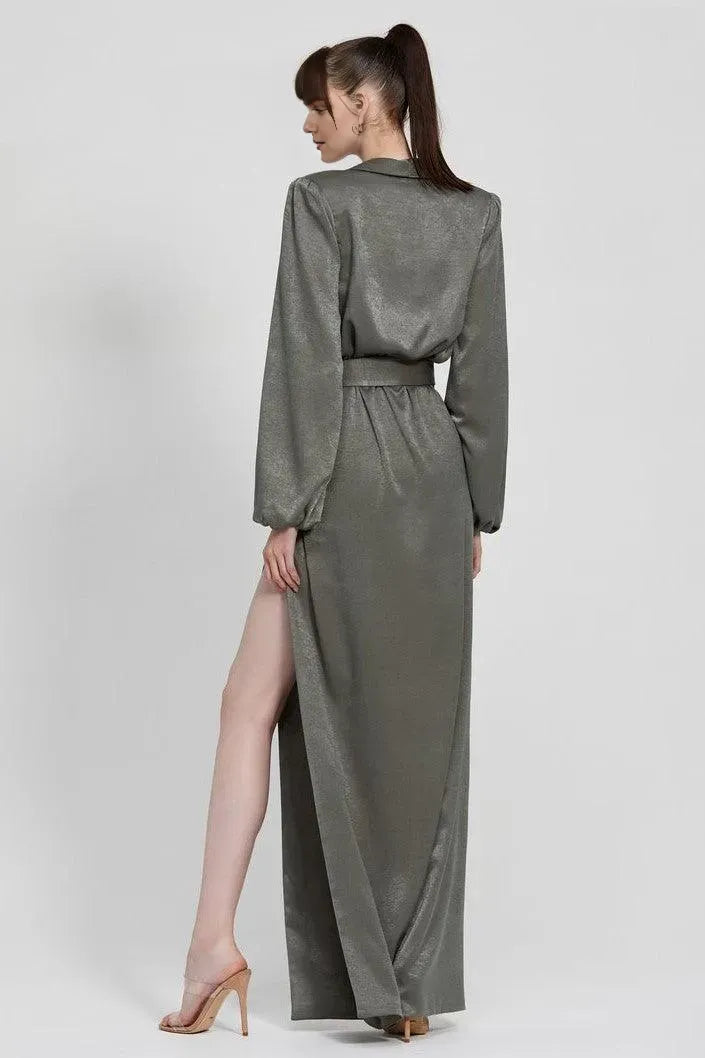 Fitted V Neck Long Sleeve Floor-Length Prom Dress