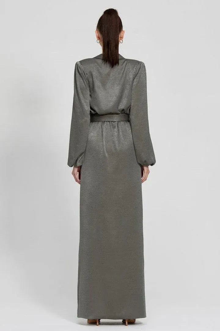 Fitted V Neck Long Sleeve Floor-Length Prom Dress