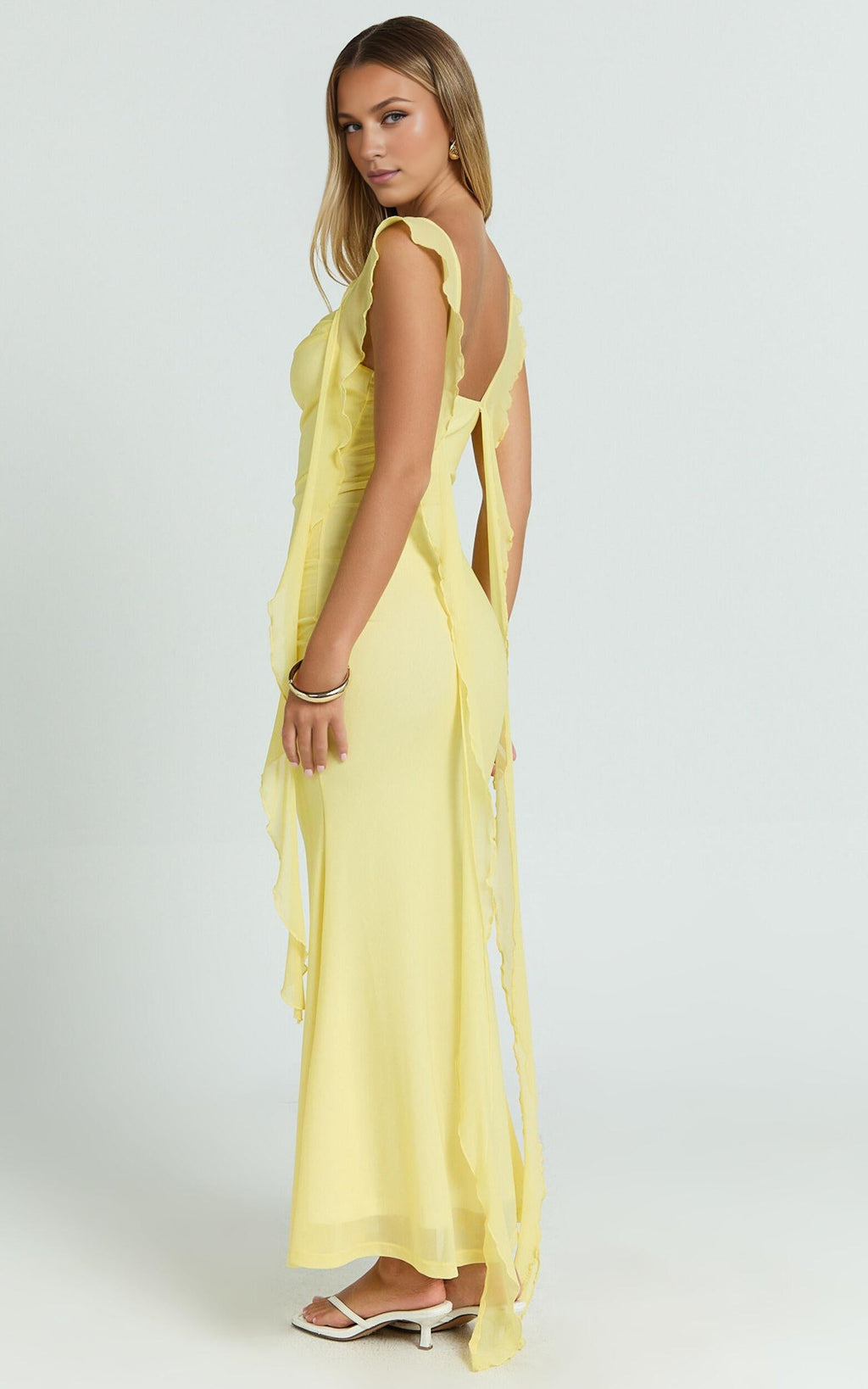 Dress Modern Maxi Dress Ruffle Strap Dress Butter Backless Mermaid Sleeveless Square Neck Evening Dress