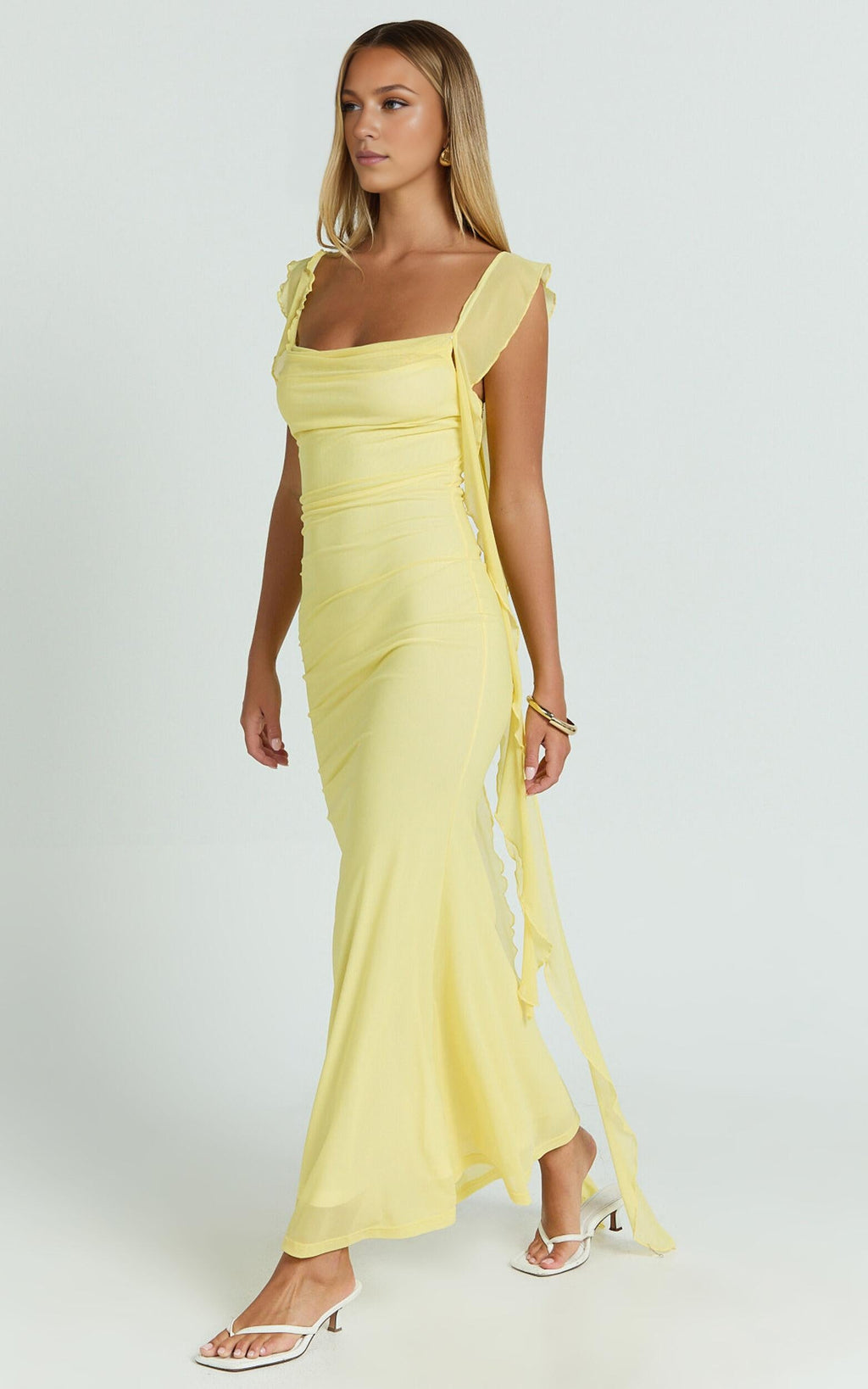 Dress Modern Maxi Dress Ruffle Strap Dress Butter Backless Mermaid Sleeveless Square Neck Evening Dress