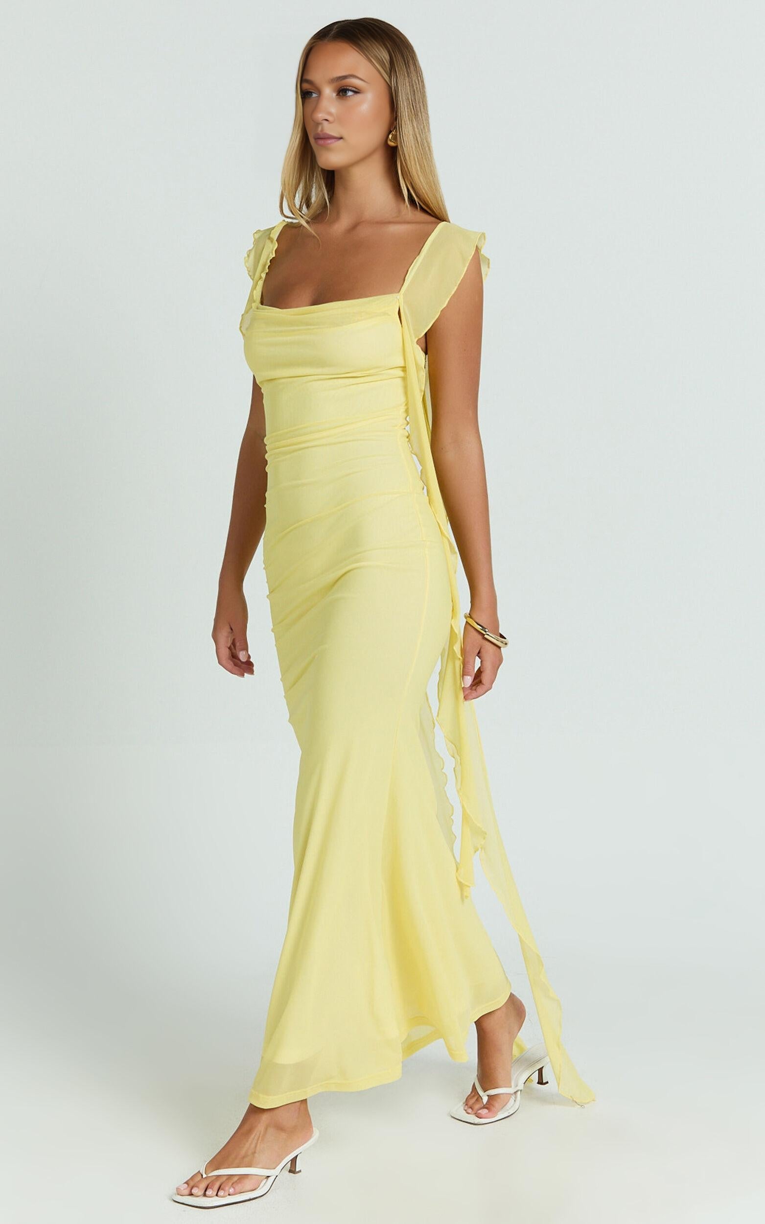Dress Modern Maxi Dress Ruffle Strap Dress Butter Backless Mermaid Sleeveless Square Neck Evening Dress