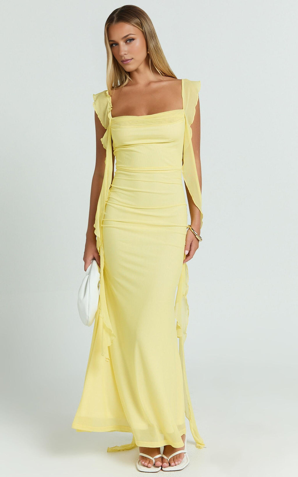 Dress Modern Maxi Dress Ruffle Strap Dress Butter Backless Mermaid Sleeveless Square Neck Evening Dress
