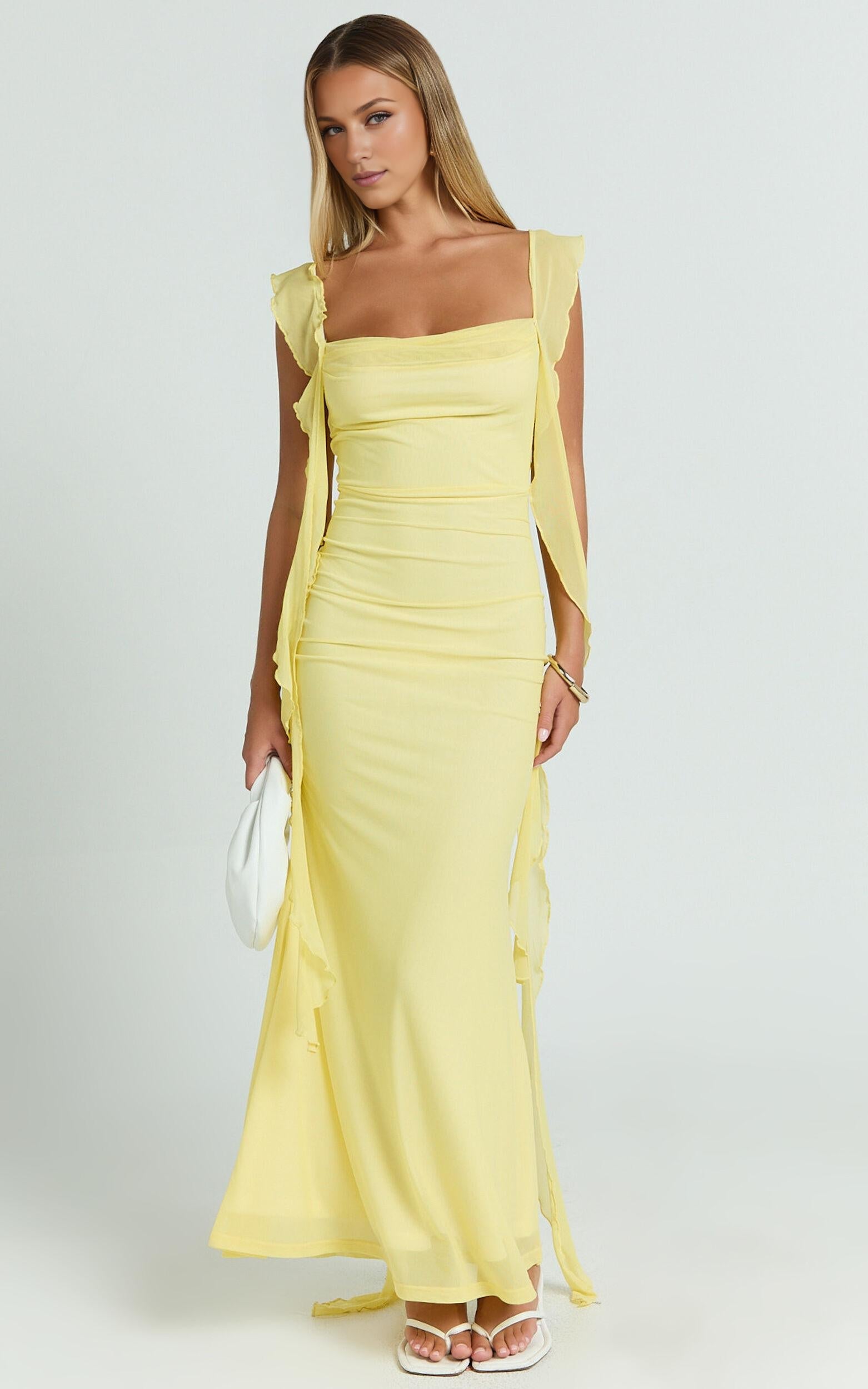 Dress Modern Maxi Dress Ruffle Strap Dress Butter Backless Mermaid Sleeveless Square Neck Evening Dress