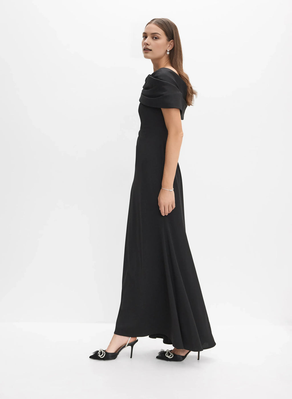 Mermaid Asymmetrical-Neck Cap Sleeve Zipper Up Floor-Length Prom Dress