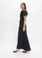 Mermaid Asymmetrical-Neck Cap Sleeve Zipper Up Floor-Length Prom Dress