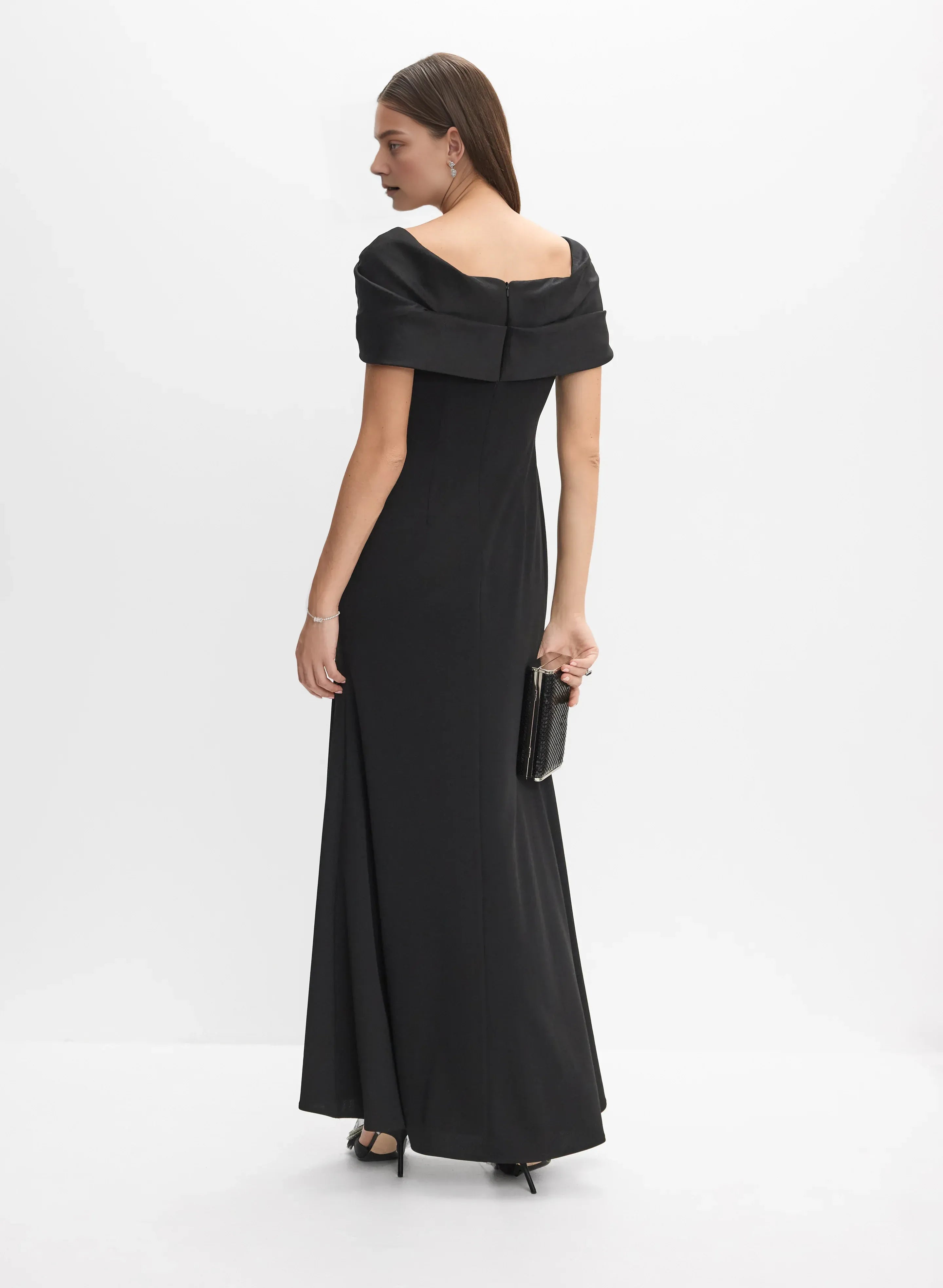 Mermaid Asymmetrical-Neck Cap Sleeve Zipper Up Floor-Length Prom Dress