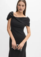 Mermaid Asymmetrical-Neck Cap Sleeve Zipper Up Floor-Length Prom Dress