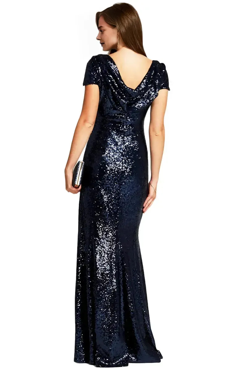 Mermaid Boat Neck Cap Sleeve Floor-Length Prom Dress