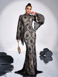 Mermaid High Neck Long Sleeve Back Zip Floor-Length Prom Dress