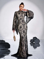Mermaid High Neck Long Sleeve Back Zip Floor-Length Prom Dress