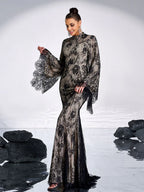 Mermaid High Neck Long Sleeve Back Zip Floor-Length Prom Dress