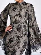 Mermaid High Neck Long Sleeve Back Zip Floor-Length Prom Dress