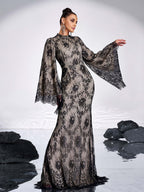 Mermaid High Neck Long Sleeve Back Zip Floor-Length Prom Dress
