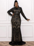 Mermaid High Neck Long Sleeve Zipper Up Sweep/Brush Train Plus Size Prom Dress