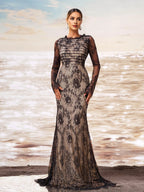 Mermaid High Neck Long Sleeve Zipper Up Sweep/Brush Train Prom Dress
