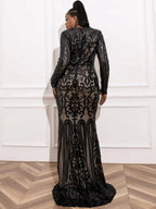 Mermaid High Neck Long Sleeve Zipper Up Sweep/Brush Train Plus Size Prom Dress