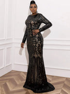 Mermaid High Neck Long Sleeve Zipper Up Sweep/Brush Train Plus Size Prom Dress