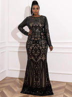 Mermaid High Neck Long Sleeve Zipper Up Sweep/Brush Train Plus Size Prom Dress