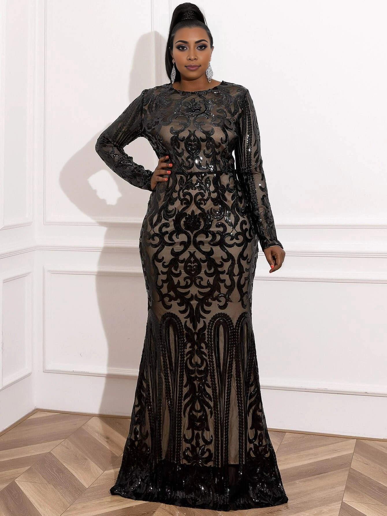 Mermaid High Neck Long Sleeve Zipper Up Sweep/Brush Train Plus Size Prom Dress