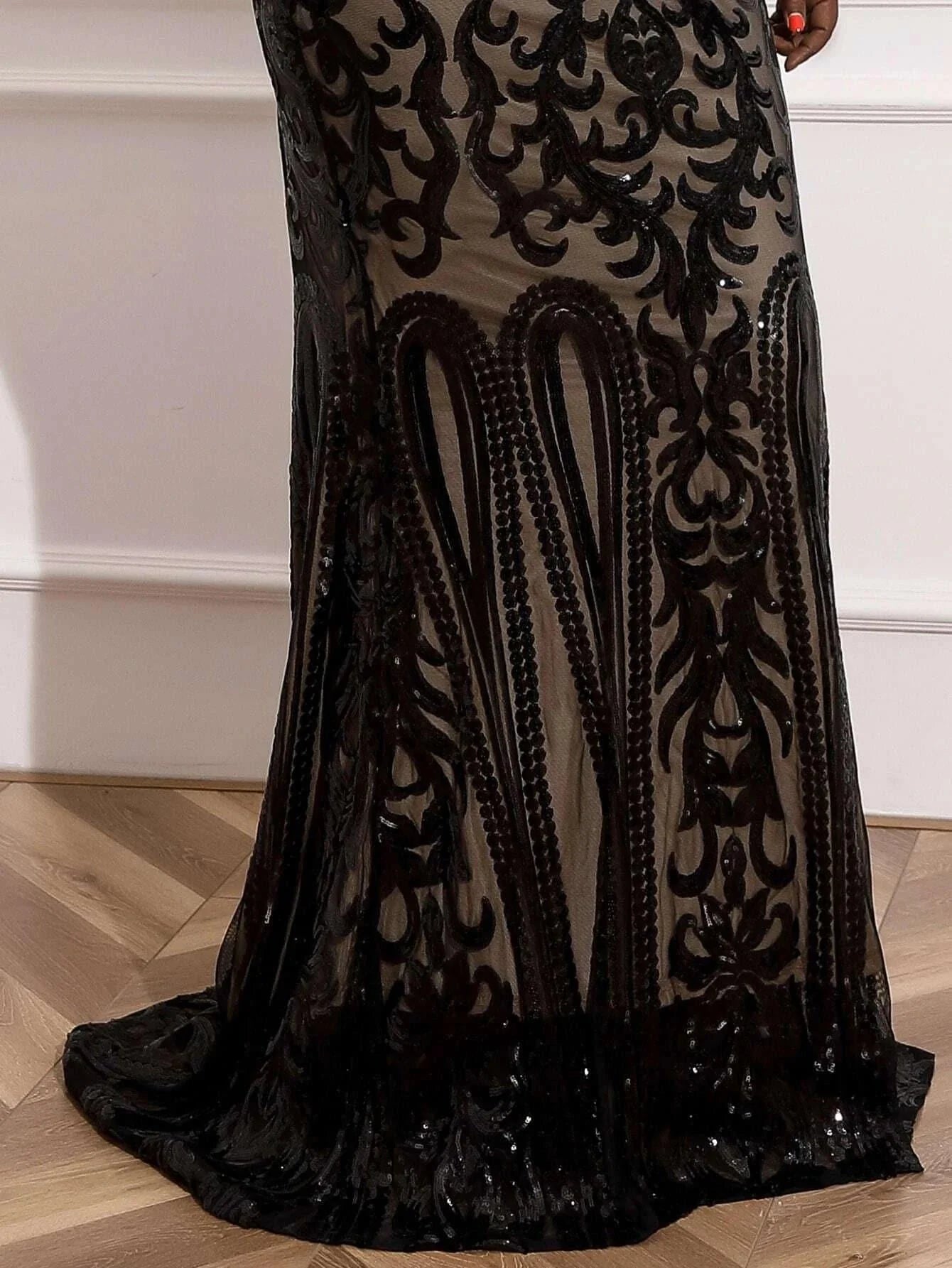 Mermaid High Neck Long Sleeve Zipper Up Sweep/Brush Train Plus Size Prom Dress