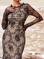 Mermaid High Neck Long Sleeve Zipper Up Sweep/Brush Train Prom Dress