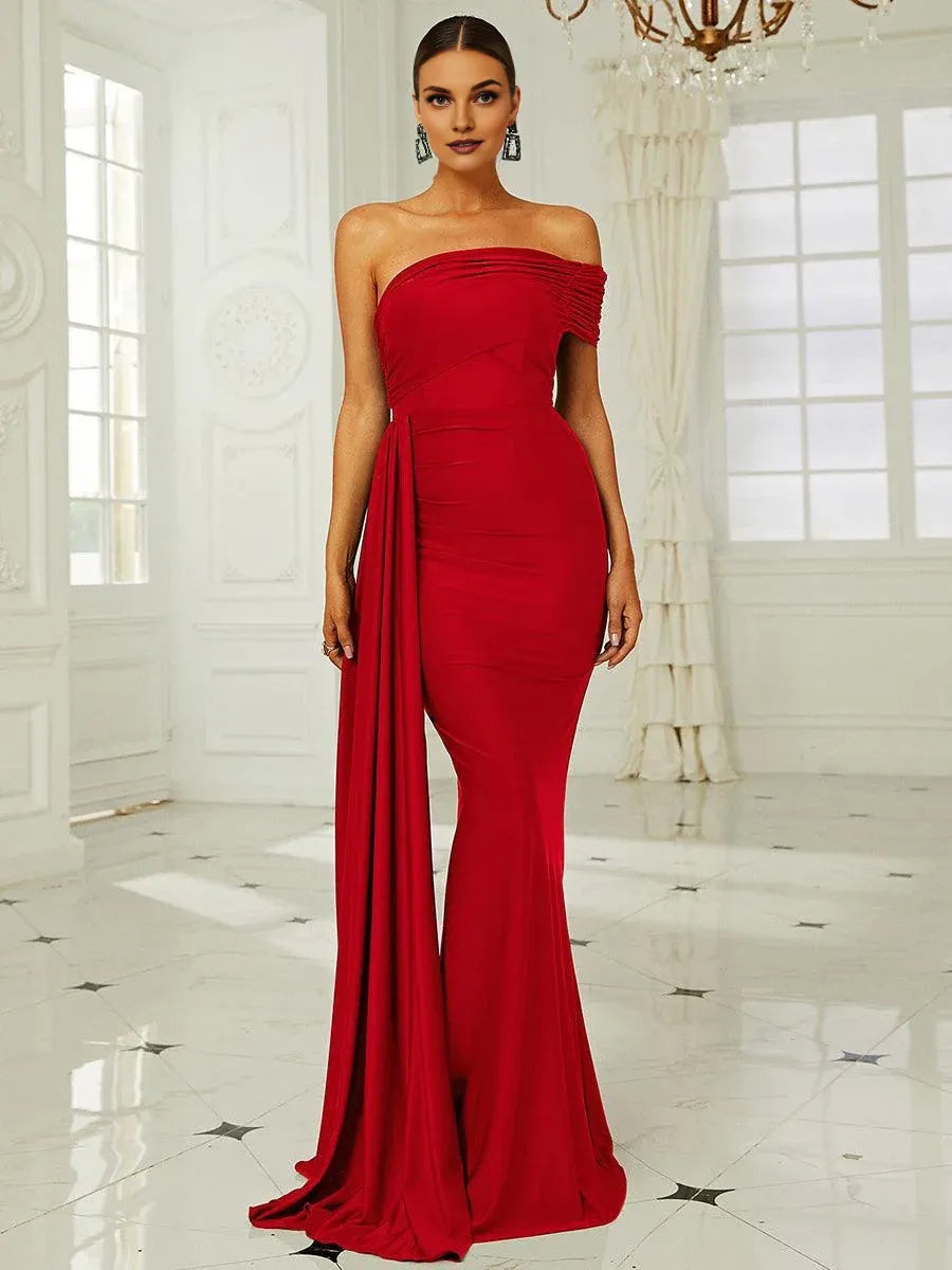Mermaid Off the Shoulder Sleeveless Backless Floor-Length Prom Dress
