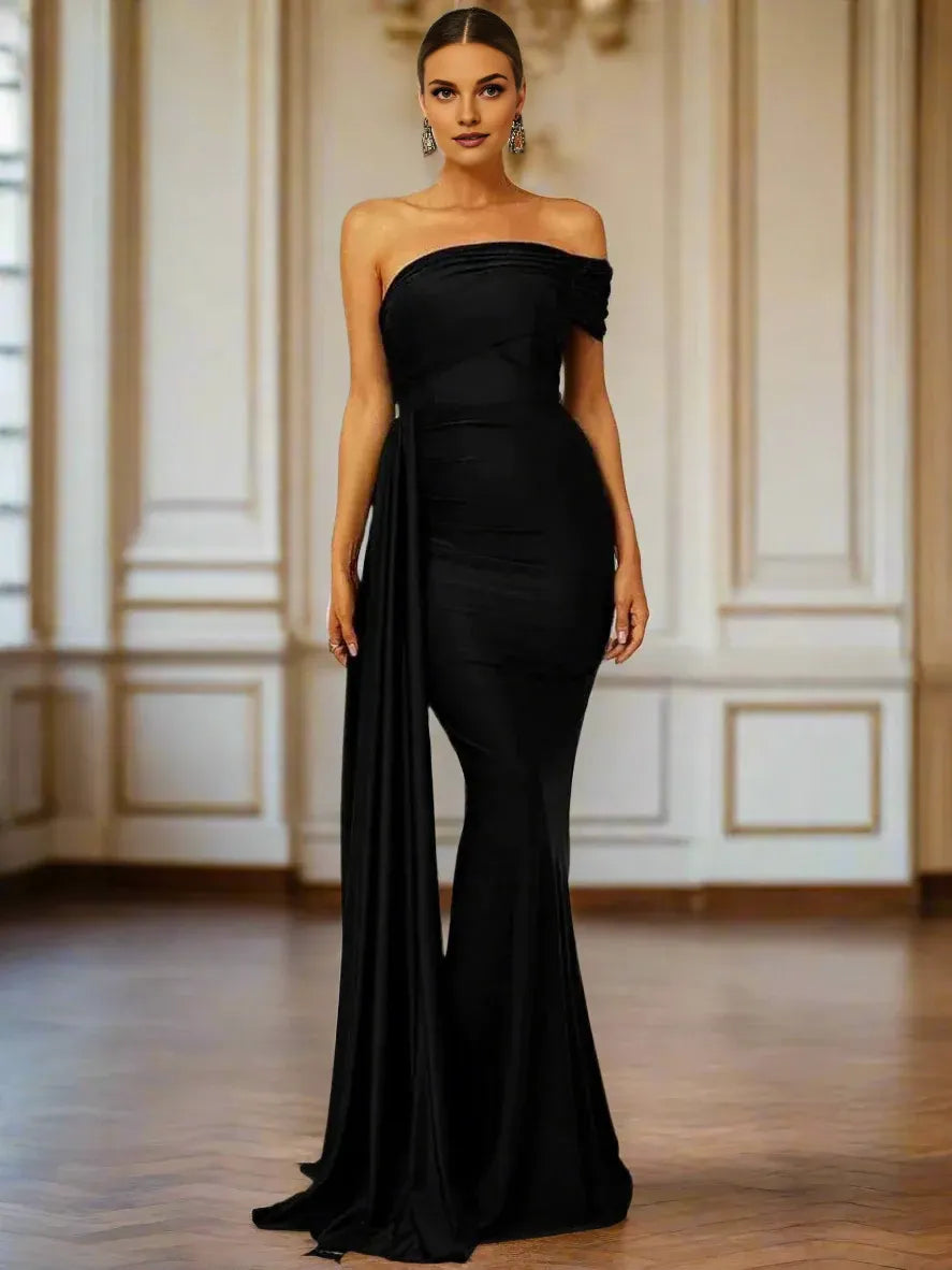 Mermaid Off the Shoulder Sleeveless Backless Floor-Length Prom Dress