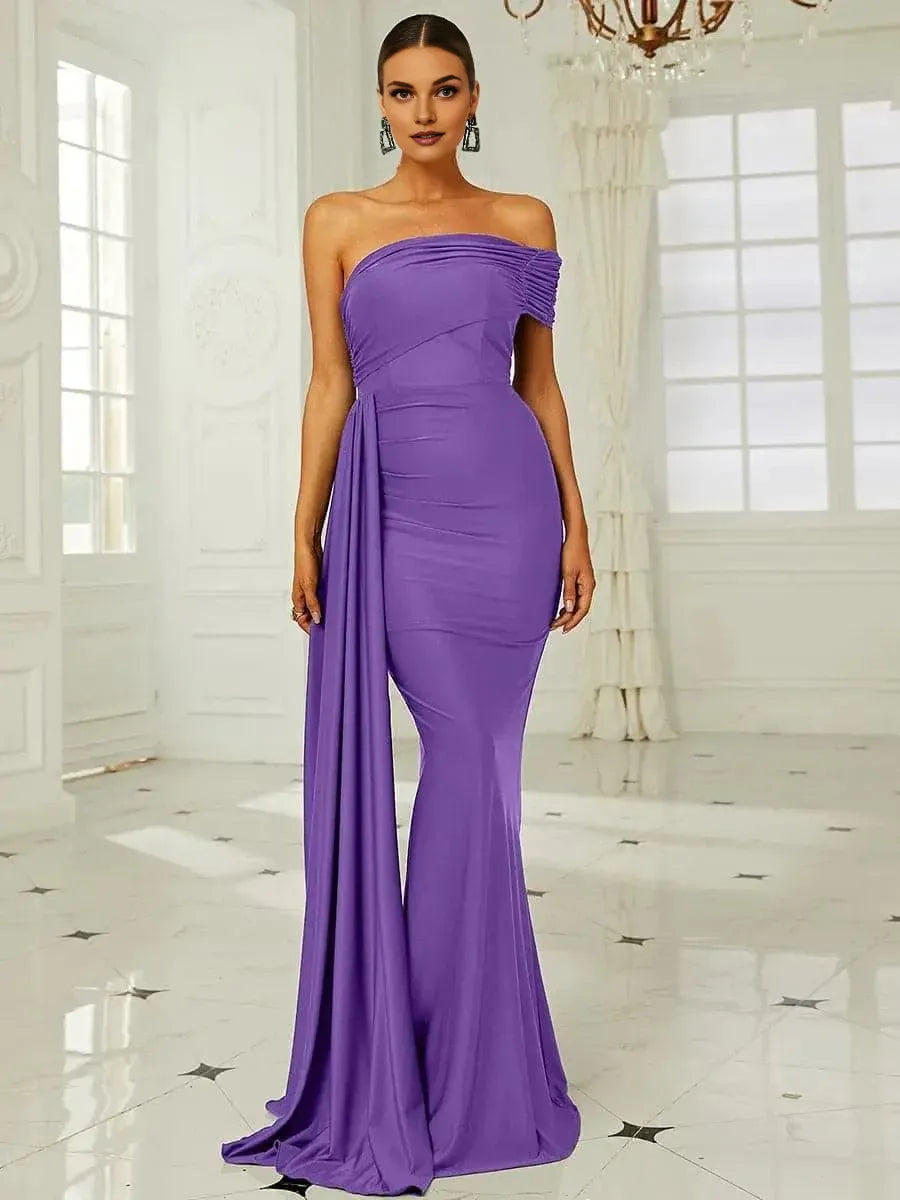 Mermaid Off the Shoulder Sleeveless Backless Floor-Length Prom Dress
