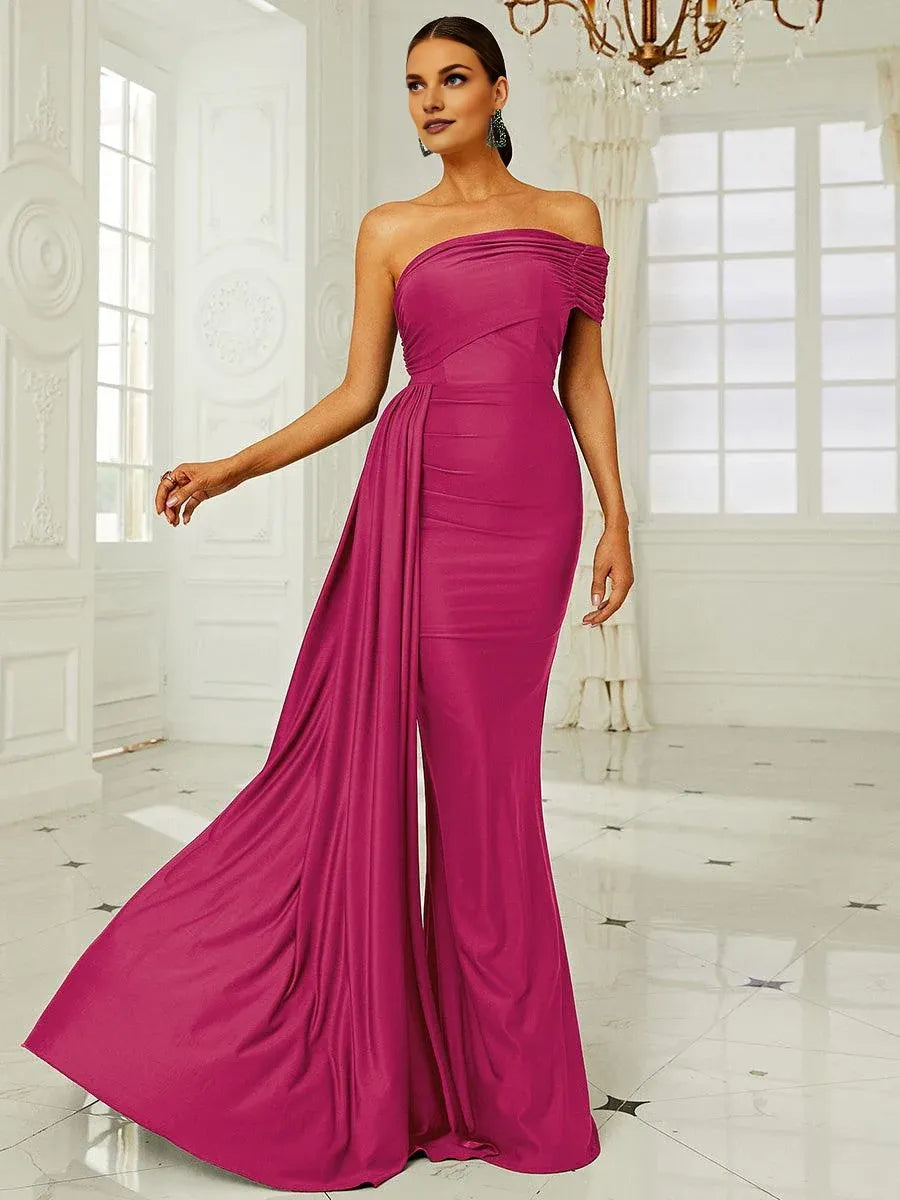 Mermaid Off the Shoulder Sleeveless Backless Floor-Length Prom Dress