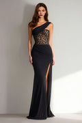 Mermaid One Shoulder Sleeveless Slit Floor-Length Prom Dress