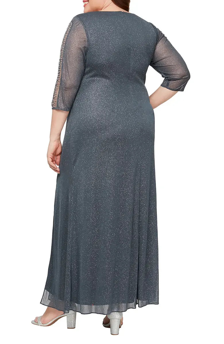 Mermaid Scoop Neck Long Sleeve Zipper Up Floor-Length Plus Size Prom Dress