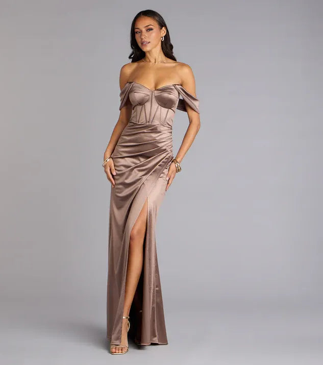 Mermaid Sweetheart Dropped Shoulder Sleeves Zipper Up Floor-Length Prom Dress
