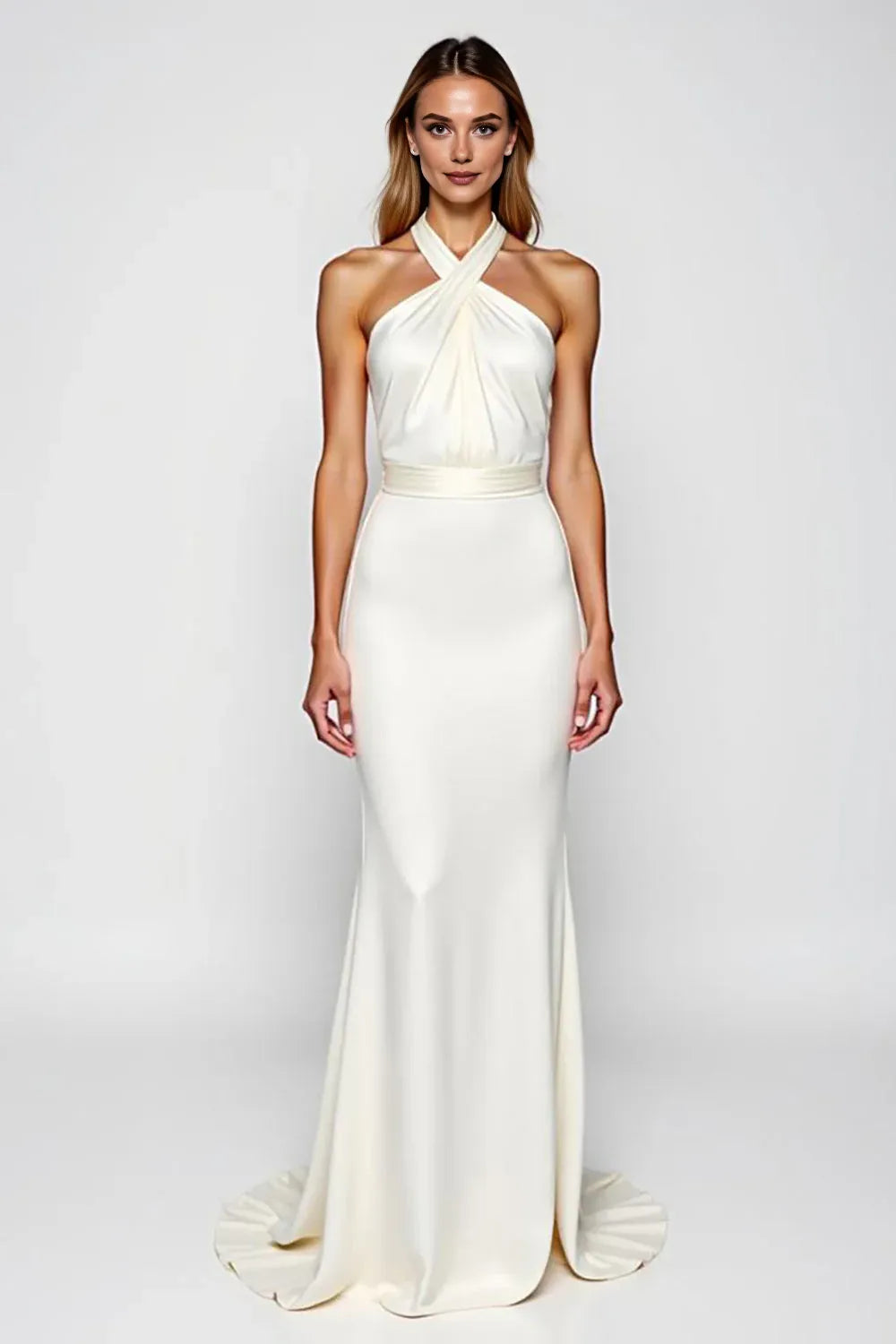 Mermaid/Trumpet Halter Sleeveless Backless Sweep/Brush Train Evening Dress