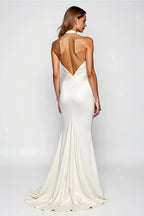 Mermaid/Trumpet Halter Sleeveless Backless Sweep/Brush Train Evening Dress