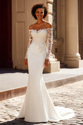 Mermaid/Trumpet Off the Shoulder Long Sleeve Sweep Train Wedding Dress