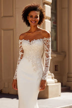 Mermaid/Trumpet Off the Shoulder Long Sleeve Sweep Train Wedding Dress