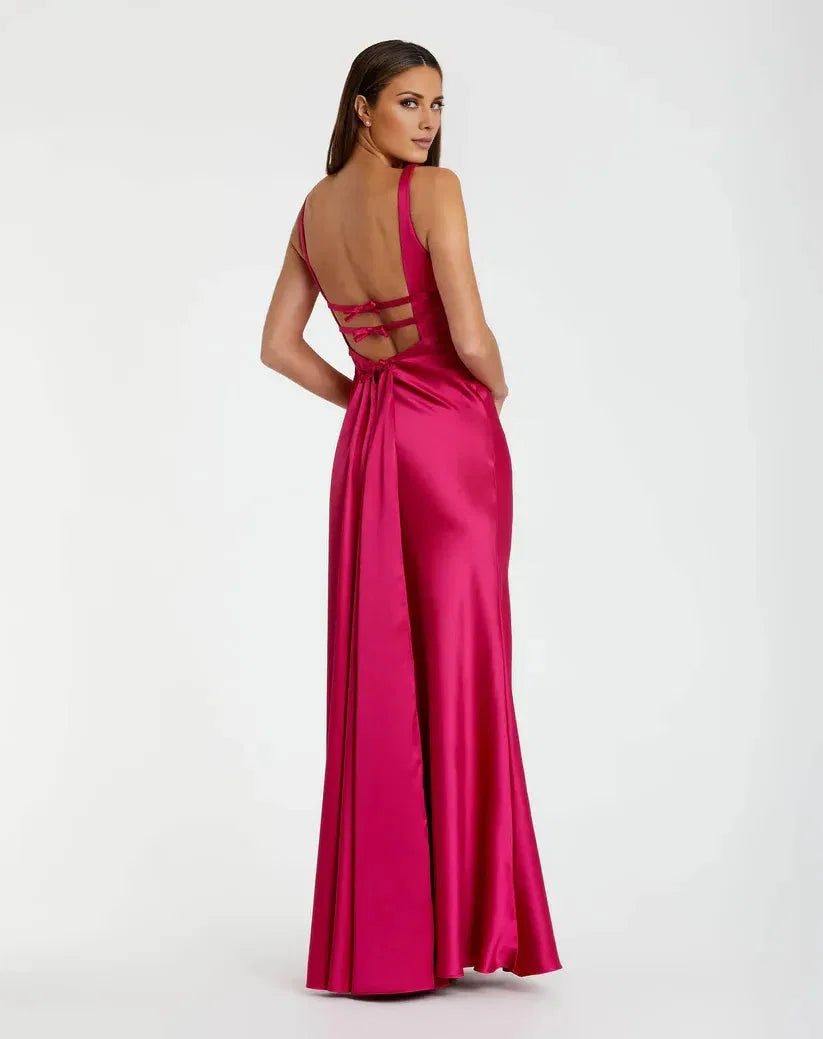 Mermaid/Trumpet V Neck Sleeveless Backless Floor-Length Prom Dress