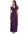 Mermaid V Neck Short Sleeve Pleated Floor-Length Prom Dress