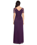 Mermaid V Neck Short Sleeve Pleated Floor-Length Prom Dress