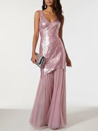 Mermaid V Neck Sleeveless Zipper Up Floor-Length Prom Dress