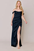 Modern Off-Shoulder Corset Bodice Satin Mermaid Bridesmaid Dress with High Side Slit