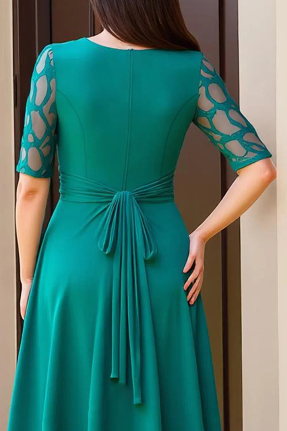 Sheath Boat Neck Short Sleeve Scoop Back Floor-Length Mother of the Bride Dress