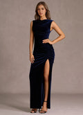 Sheath Cowl Neck Sleeveless Keyhole Back Floor-Length Evening Dress