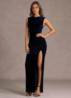 Sheath Cowl Neck Sleeveless Keyhole Back Floor-Length Evening Dress