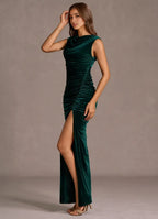 Sheath Cowl Neck Sleeveless Keyhole Back Floor-Length Evening Dress