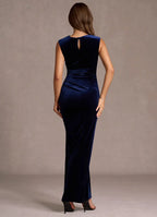 Sheath Cowl Neck Sleeveless Keyhole Back Floor-Length Evening Dress