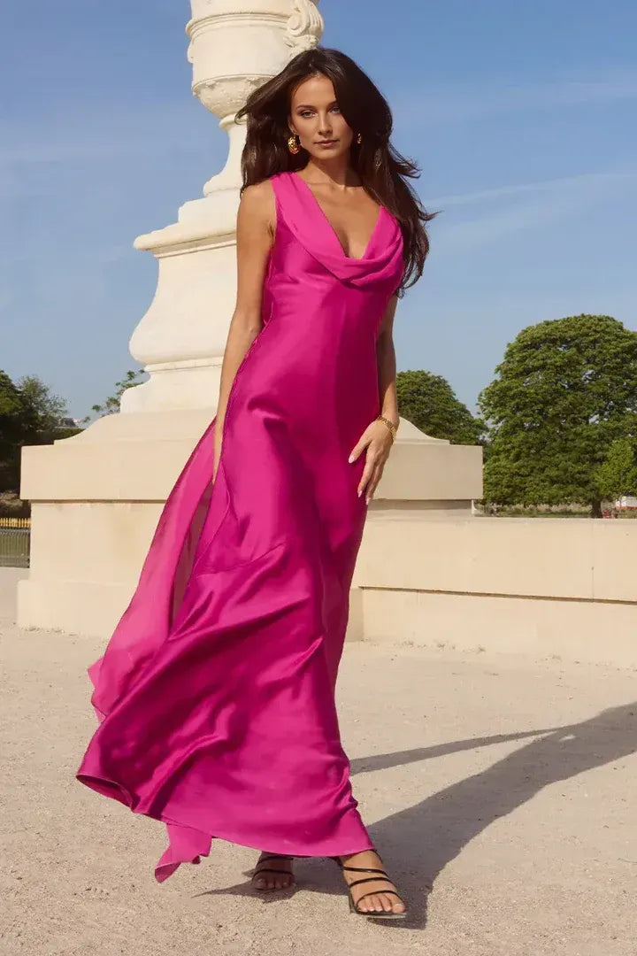 Sheath/Column Cowl Neck Sleeveless Up Floor-Length Evening Dress