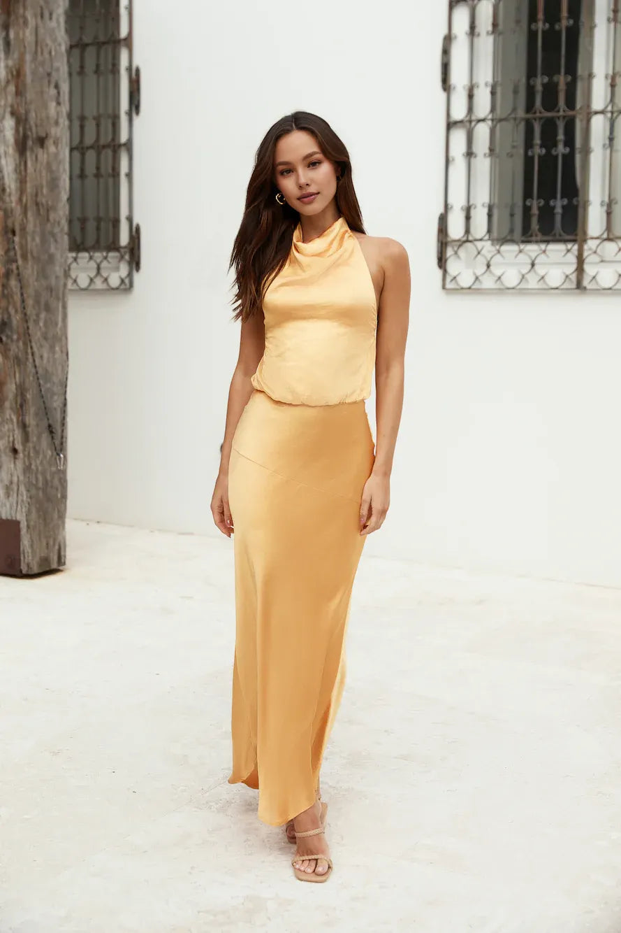 Sheath/Column Halter Neck Sleeveless Backless Floor-Length Prom Dress