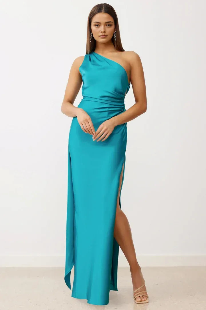 Sheath/Column One Shoulder Sleeveless Floor-Length Prom Dress